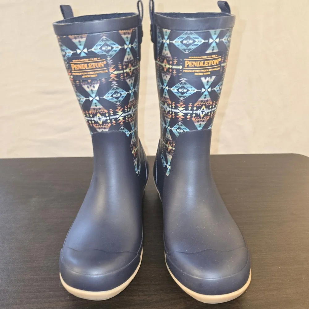 Pendleton Diamond Peak Mid Boot Size 7 Kids Navy Blue Geometric Tribal Rain Boot